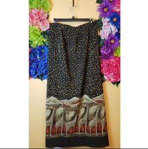 Vintage giraffe animal print maxi skirt- 14